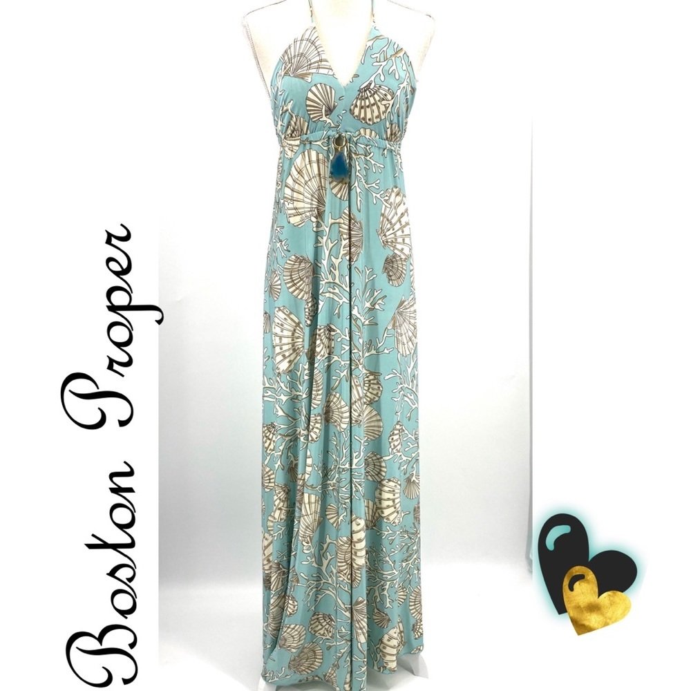Boston Proper coral reef printed halter maxi dress